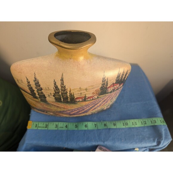 Vintage Square Ceramic Vase Tuscan Countryside READ, FAINT BACK, Pottery, Italy - Picture 3 of 11